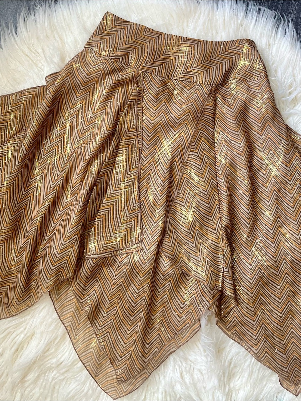 Gold Chevron Handkerchief Hem Skirt